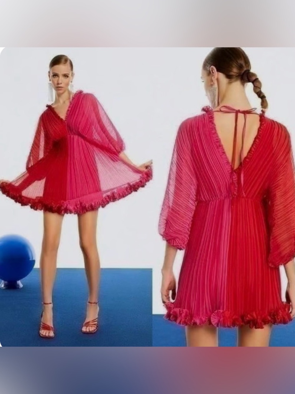 Pleated Mini Dress with Ruffled Hem- original $183- Worn Once